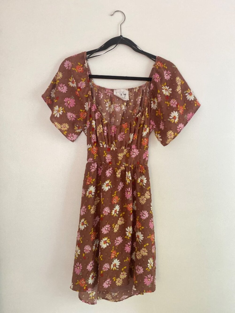 Sadie & Sage Brown Floral Short-Sleeve Open-Back Dress Size S